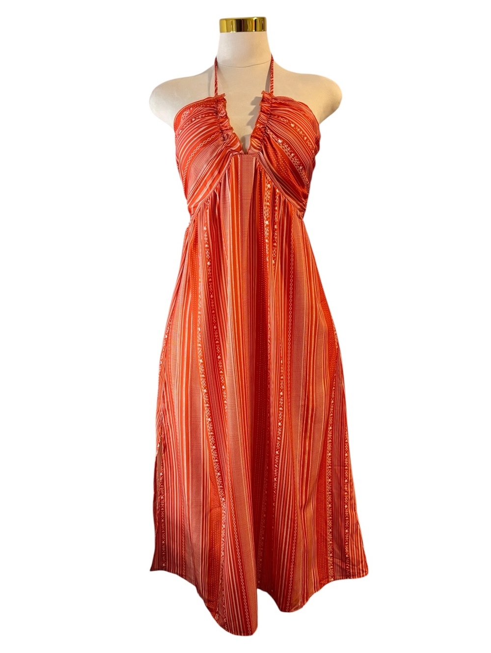 Cupshe Women's Medium Orange Halter Neck Maxi Dress with Smocked Back